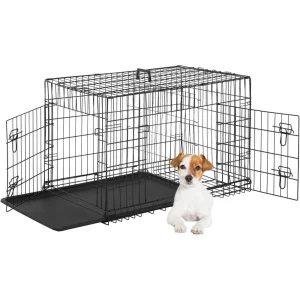 24 Inch Foldable Metal Dog Crate with Double Doors