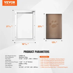 Aluminum Frame Pet Door with Lock and Flap